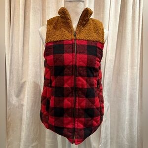 Red buffalo plaid puffy vest.